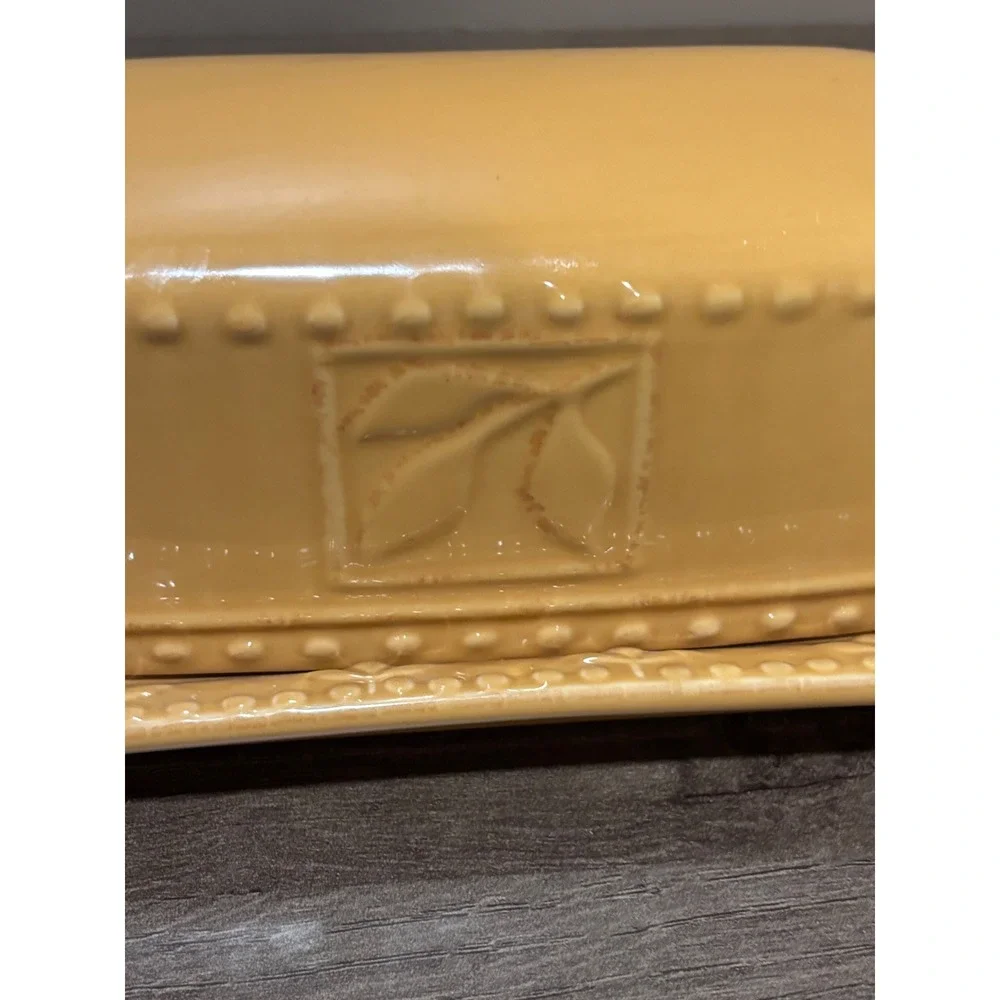 Signature Housewares Sorrento Gold Butter Dish Debby Segura Stoneware